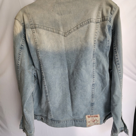 True Religion Jimmy Denim Trucker Button Stretch Jacket Light Shower Size M - Picture 7 of 9